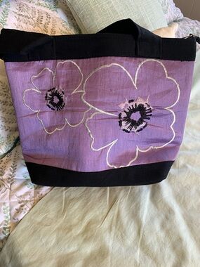 Floral Purple Canvas Purse with Black Trim